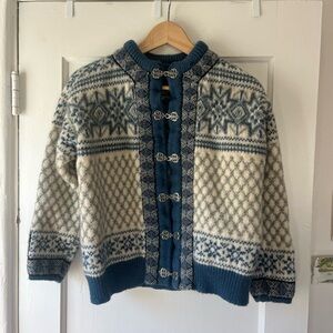 Dale of Norway kids Cream and Blue Nordic Toggle Sweater